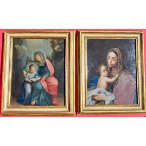 Pair Of 18th Century Religious Glass Fixtures, Louis XV Period, Virgin And Child
