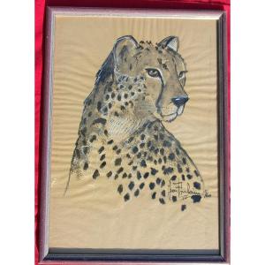 Jean Poulain (1884-1967) Belgian Animal Painter Cheetah