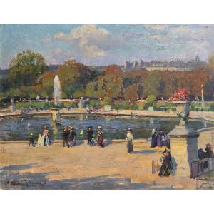 Jules Raymond Koenig (1872 - 1966) Luxembourg Gardens Paris Impressionist Painting 1900