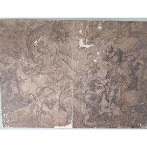 Large Ink Drawing 16th 16th Century Antonio Tempesta Baroque Italy Horses Florence War