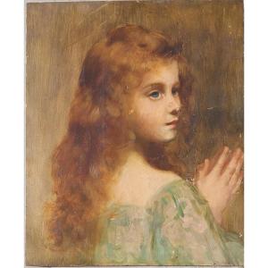 Portrait Of A Child, Little Red-haired Girl, Art Nouveau, Symbolist, Pre-raphaelite, Oil On Panel