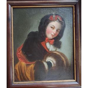 Portrait Of A Woman From The Louis XV Period - 18th Century, After Coypel, Elegant Noblewoman, Winter, Oil On Canvas