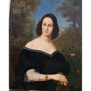 Portrait Of A Young, Elegant Noblewoman, Louis Philippe Style, 19th Century, By David Gros, Dusaulchoy, 1841