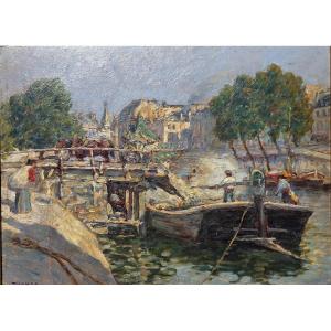 Paul Thomas (1868-1910) The Banks Of The Seine In Paris Impressionist Limoges Crozant Creuse 