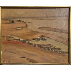 Gustave Hervigo (1896-1993) Fort-lamy Chad Marine Painter Traveler Chari River