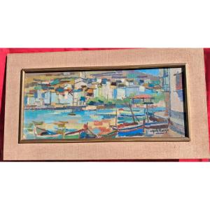 Oil Painting 70's Auguste Harzig Port Marine Cadaqués Espagne Benezit Dali Catalogne