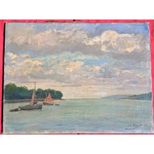 Tableau Marine Oil Brittany Locquénolé Finistere Breton Charles Forget Benezit Morlaix Boats