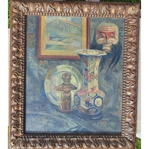 Painting 19th Century Imari Noh Mask Fetish Africa Asia China Japan Orientalism Japanism Travel