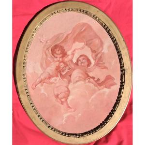 Oval Painting Louis XV François Boucher Putti Angelot XVIIIe XIXe Napoléon III Rose Allegory