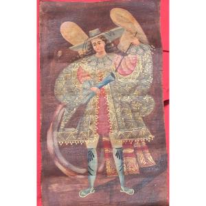 Painting School Of Cuzco Peru Angel Arquebusier Catholic Baroque Gold Inca Andes Bolivia Ecuador