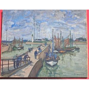 Oil Painting Honfleur Normandie Le Pesqueux Calvados Marine Port Calvados Mer Marin Manche