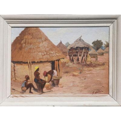 Table African Scene Village Of  Sambaillo Gustave Fontaine Guinea 1938 Africanist