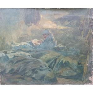 Oil On Canvas Signed Léo Lélée World War I , “poilu” 1914-1918