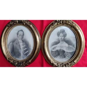 Pair Of Framed Drawings Albert Gräfle (graefle) 19th Man And Woman Portrait