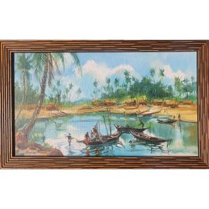 Oil On Canvas African Landscape Signed Maurice Fievet (1915-1997)