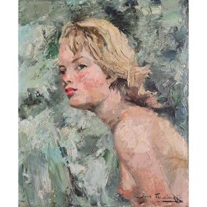 Oil On Isorel Portrait Of Naked Woman Signed Igor Talwinski (1907-1983)