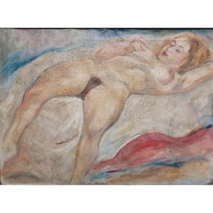 Erotic Female Nude Portrait Signed Otto Schoff (1884-1938) Painting Oil On Canvas XXth