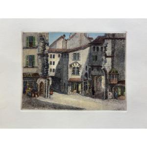 Engraving By Joseph Mégard, Passage De La Monnaie Geneva