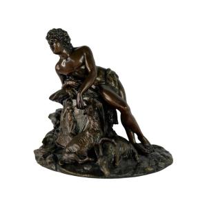 God Pan Resting On A Stump With Goats