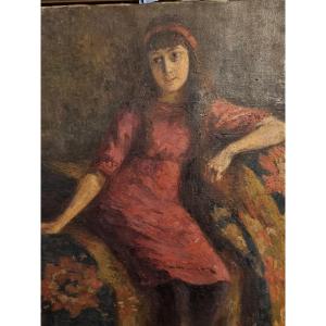 Oil On Canvas Young Girl By G Vaulot 1913