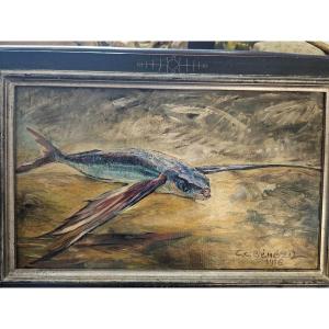 Flying Fish Oil On Canvas By Benezit 1916