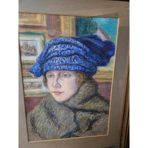 Pastel By Paul Molinard Portrait Of A Woman