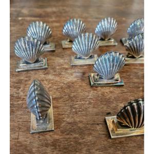 12 Art Deco Shell-shaped Silver Metal Menu Holders