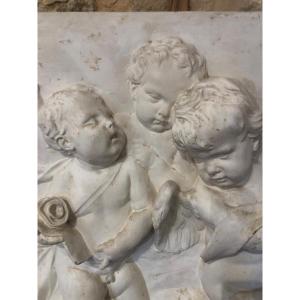 Huge Plaster Fresco Sarabande Of Putti 