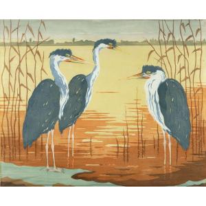 Rudolf Hayder (1st Half Of The 20th Century), Heron / - Flaming Flatness -