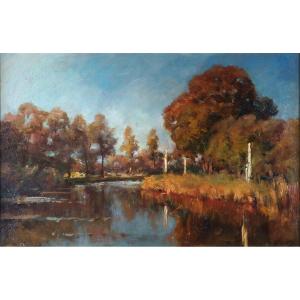 Jan Hillebrand Wijsmuller (1855-1925), Late Summer River Landscape / - Realistic Impression -