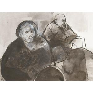 Ruth Schloss (1922-2013), Two Seated Elderly People, Circa 1990