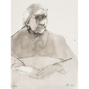Ruth Schloss (1922-2013), Old Woman At Table, Circa 1990