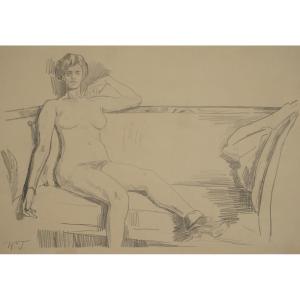 Wilhelm Trübner (1851-1917), Female Nude Sitting On A Sofa, C. 1900