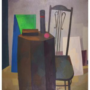 Ev Grüger (1928-2017), Interior With Chair And Geometric Figures, C. 1958