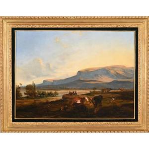 Auguste-françois Lièvre, "landscape With A Flock," 19th Century