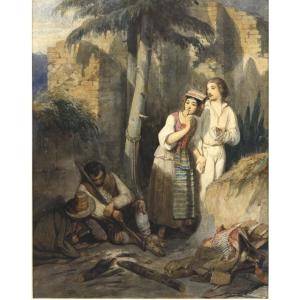 Jules David (1808-1892) Couple Fleeing During The Brigands' Rest