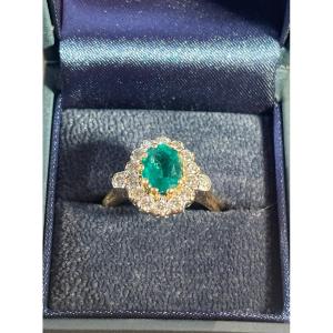 Emerald And Diamond Daisy Ring, 18k Gold