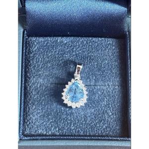 Pendant In 18k White Gold, Centered With A Pear-cut Sapphire, Approx. 2 Ct.