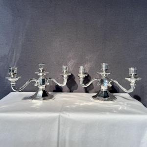 Pair Of Solid Silver End Tables, Art Deco Period In Paris.