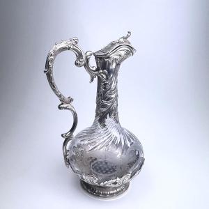 Ewer In Crystal And Solid Silver, Paris Late 19th - Early 20th Century.