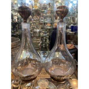Pair Of Carafes With Sterling Silver Minerva Frames