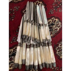 Series Of Mother-of-pearl Knives And Solid Silver Ferrule