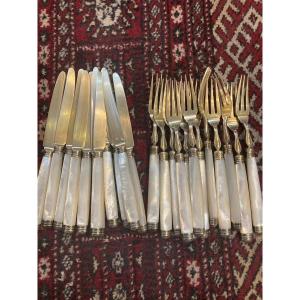 Vermeil Dessert Service With Mother-of-pearl Handle 