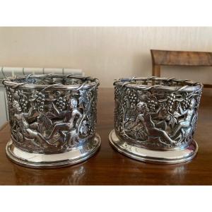 Pair Of Solid Silver Bottle Holders 