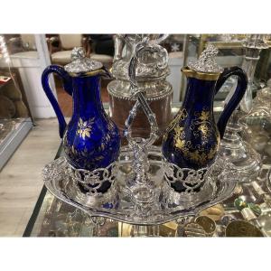 19th Century Solid Silver Oil Cruet With Its Bottles And Stoppers 