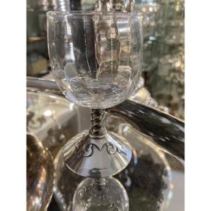 Cardeillac Crystal Port Glass With Solid Silver Stem 