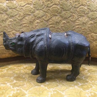 Rhinoceros In Repoussé Leather Mid 19th Century