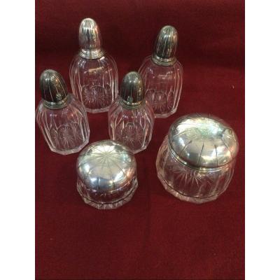 Crystal And Sterling Silver Toilet Service Minerva. 5pieces