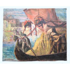 Jean Didier-tourne(1882-1967) "return From Ball In Venice" Oil On Canvas Sbg 60x73cm  