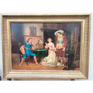 Louis Claude Mouchot 1830-1891 "the Card Players" 39x56 Cm Oil On Wood Sbg 81  